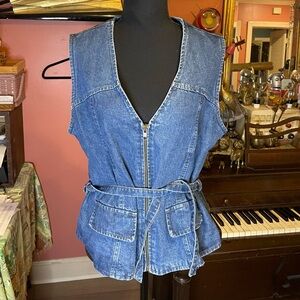 Vintage 80s 90s Neiman Marcus Denim Vest With waist tie size large
